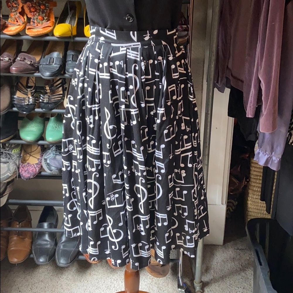 Black & White Midi Skirt with Musical Note Print